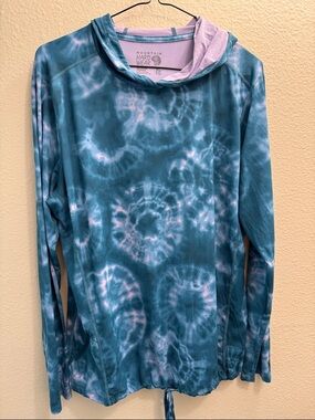 Mountain Hardwear Teal and Light Pink Tie-Dye Performance Hoodie